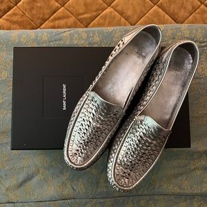 Saint Laurent Silver Woven Loafers Size 44EUR 10US